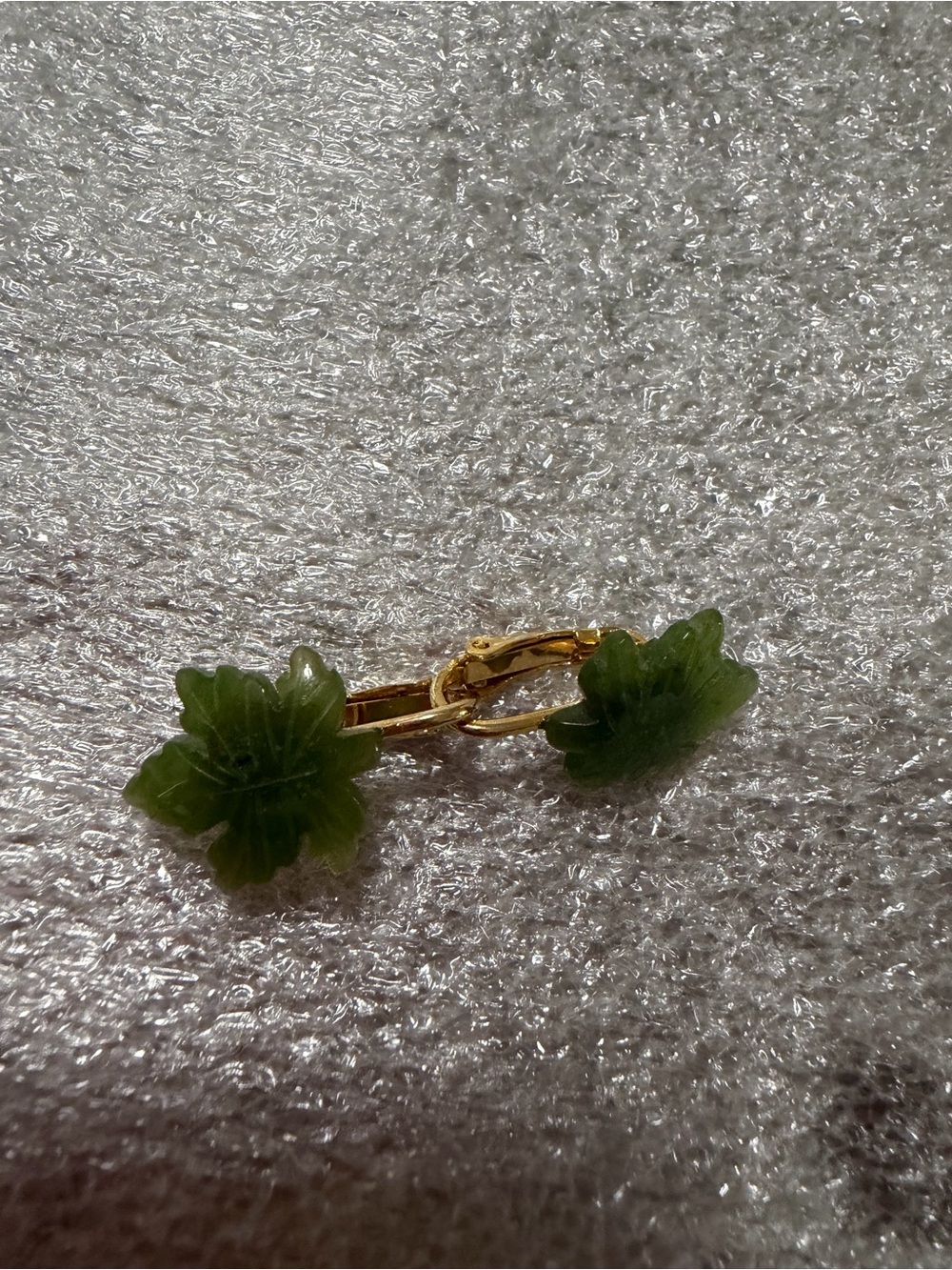 Gold-Tone Clip Earrings with Green Floral Carved Stones